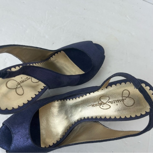 Jessica Simpson blue shimmer open-toe sling back heels-Woman’s 7.5 - Picture 6 of 13